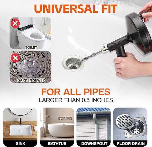استنزاف ثعبان 25 قدم، استنزاف اوجيه الشعر تسد ​​مزيل الثقيلة مرنة السباكة ثعبان الحمام المطبخ بالوعة نظافة أدوات لأنابيب حوض الاستحمام in Kuwait