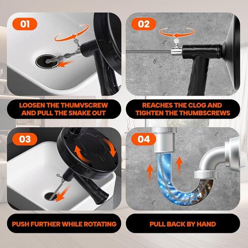 استنزاف ثعبان 25 قدم، استنزاف اوجيه الشعر تسد ​​مزيل الثقيلة مرنة السباكة ثعبان الحمام المطبخ بالوعة نظافة أدوات لأنابيب حوض الاستحمام in Kuwait