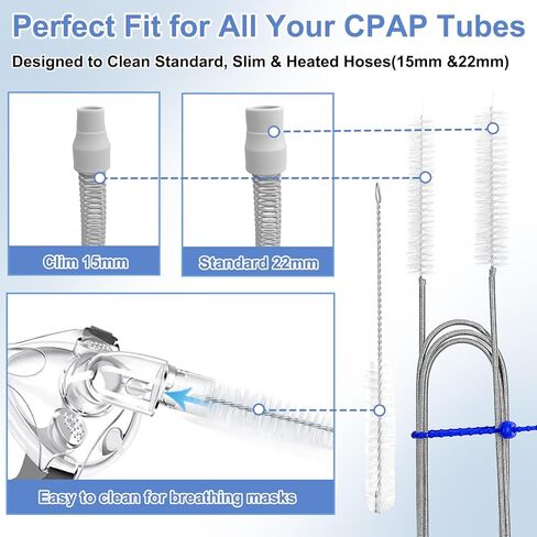 مجموعة تنظيف CPAP للخرطوم والقناع، مجموعة تنظيف لوازم آلة Cpap مع فرشاة تنظيف أنبوب CPAP وفرشاة خرطوم مع حوض غسيل قابل للطي، فرشاة خرطوم مزدوجة الأطراف 22 مم و15 مم مع حقيبة تخزين in Kuwait