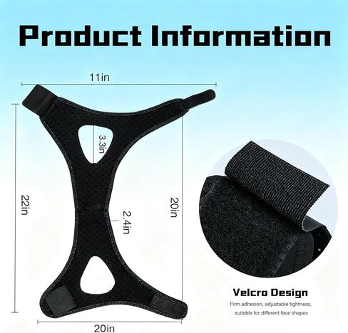 2 Pack Anti Snoring Chin Strap for CPAP Users, Breathable Adjustable Black Chin Strap to Keep Mouth Closed, Comfortable Sleep Aid for Men and Women in Kuwait