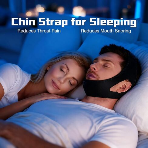 2 Pack Anti Snoring Chin Strap for CPAP Users, Breathable Adjustable Black Chin Strap to Keep Mouth Closed, Comfortable Sleep Aid for Men and Women in Kuwait