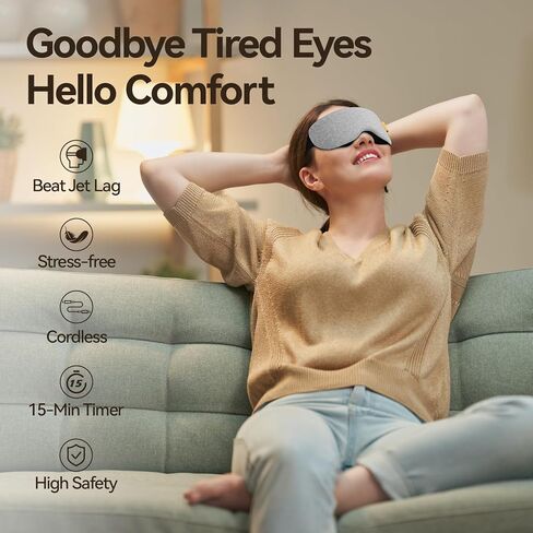 Heated Eye Mask, Cordless Warm Compress for Dry Eyes & Stye, Rechargeable Sleep & Blackout Eye Mask for Travel in Saudi Arabia