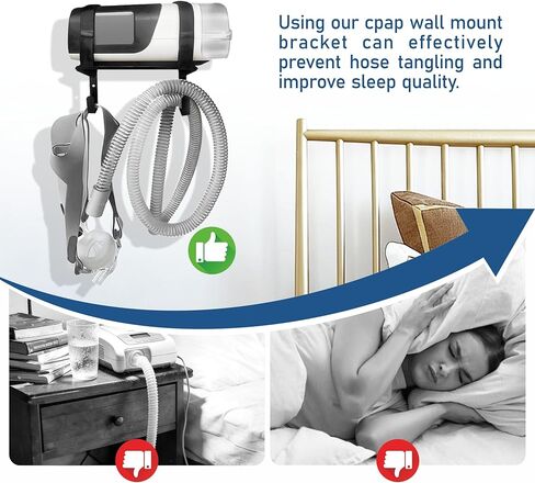رف تثبيت على الحائط CPAP لجهاز ResMed AirSense 10/11 - يشتمل على فرشاة وخطاطيف تنظيف الأنبوب، ويمنع تشابك الخراطيم، ودعامة CPAP التي تنظف مساحة منضدة النوم القيمة in Saudi Arabia