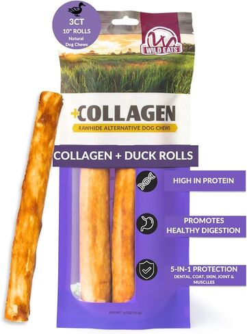 مضغ الكولاجين للكلاب، عصا علاج الكلاب للكلاب المتوسطة والكبيرة (10 بوصة 3 قيراط، بطة حقيقية) - قليلة الدهون، بدون جلد خام، لفائف مسترد خالية من الحبوب in Kuwait