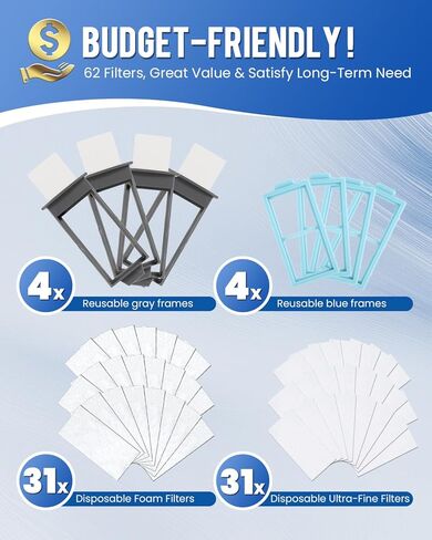 62PCS CPAP Filters for DreamStation 2 Replacement Filter Kit Compatible with Dreamstation 2, 4 Preassembled Filters+ 27 Pollen Filters+ 27 Ultra-Fine Filters Reusable + Disposable Combo Pack in Saudi Arabia