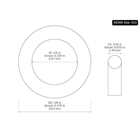 010 Buna-N O-Ring, 70A Hardness, Black, 1/4" ID, 3/8" OD, 1/16" Width (Pack of 100) in Saudi Arabia
