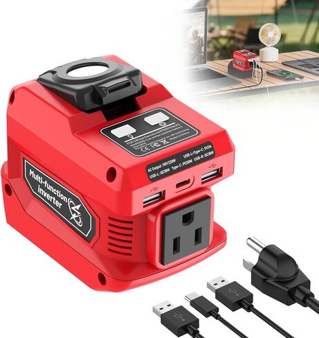 220 واط محمولة العاكس الطاقة المتوافقة مع بطارية DeWalt 20V ، DC 20V إلى AC 110V بطارية العاكس ، محطة كهرباء مع ضوء العمل 400LM LED ، منفذ AC 1 ، 2 منافذ USB و 1 من النوع C ، شحن سريع in Kuwait