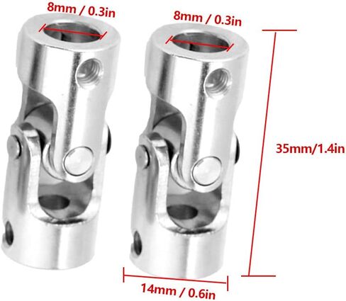 2 قطعة محرك اقتران العمود العالمي المشترك، اقتران عالمي، وصلة U مشتركة 8 مم موصل نحاسي طول التوجيه 35 مم OD 14 مم (القطر الداخلي in Kuwait