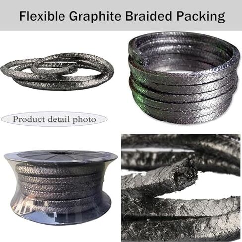 High-Temperature Graphite Rope Packing - Impregnated Fiberglass Seal for Pumps & Valves, 10 Feet Long, Durable, Heat-Resistant, Ideal for Industrial Applications in Saudi Arabia