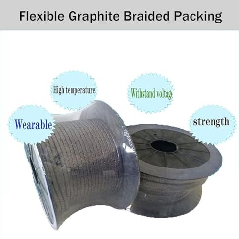 High-Temperature Graphite Rope Packing - Impregnated Fiberglass Seal for Pumps & Valves, 10 Feet Long, Durable, Heat-Resistant, Ideal for Industrial Applications in Saudi Arabia