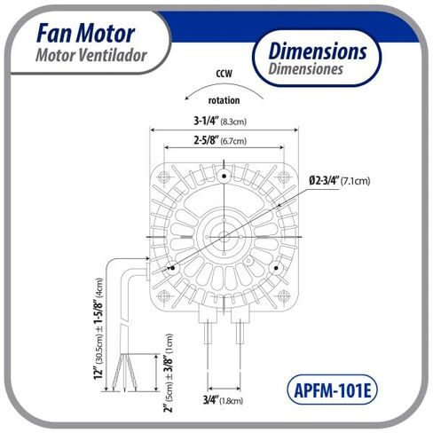 Appli Parts APFM-101E 10 وات مكثف تبريد ومحرك مبخر 115 فولت 60 هرتز 0.65 أمبير 1450 دورة في الدقيقة يتضمن قاعدة وشفرة مروحة ألومنيوم 9 بوصات طرف عمود CCW مناسب عالميًا in Saudi Arabia