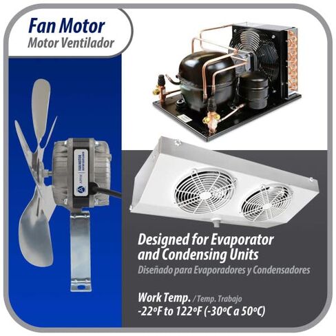 Appli Parts APFM-101E 10 وات مكثف تبريد ومحرك مبخر 115 فولت 60 هرتز 0.65 أمبير 1450 دورة في الدقيقة يتضمن قاعدة وشفرة مروحة ألومنيوم 9 بوصات طرف عمود CCW مناسب عالميًا in Saudi Arabia
