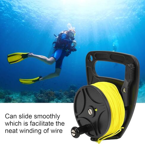 Diving Reel with Yellow Wire, Multi Purpose Spool Finger Reel, 83m Nylon Line for Scuba Diving Accessories, Kayak Anchor System - Smooth Winding, High Visibility Line, Ideal for (black wheel) in Saudi Arabia