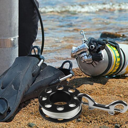 بكرة بكرة إصبع الغوص 15 م/30 م/50 م مع خطاف مزدوج 90 مم، حامل خط فولاذي من البلاستيك النايلون المدمج للاستكشاف تحت الماء in Kuwait