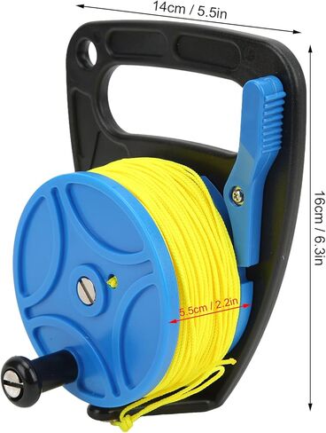 Diving Reel with Yellow Wire, Multi Purpose Spool Finger Reel, 83m Nylon Line for Scuba Diving Accessories, Kayak Anchor System - Smooth Winding, High Visibility Line, Ideal for (blue wheel) in Saudi Arabia