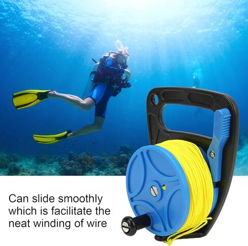 Diving Reel with Yellow Wire, Multi Purpose Spool Finger Reel, 83m Nylon Line for Scuba Diving Accessories, Kayak Anchor System - Smooth Winding, High Visibility Line, Ideal for (blue wheel) in Saudi Arabia