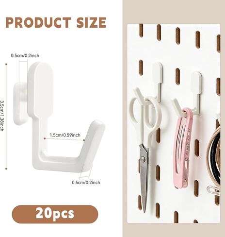20 Pcs Plastic Pegboard Hooks Compatible with IKEA Skadis Pegboard Accessories, Hook Organizer Accessories Compatible with IKEA Pegboard Hooks for Home Office Indoor Supply (White) in Kuwait