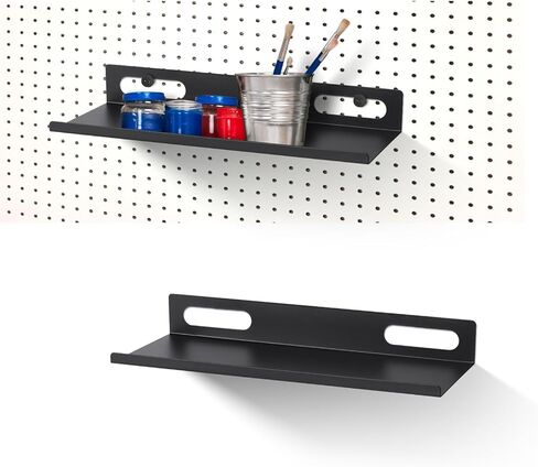 مجموعة أرفف Pegboard المعدنية - 2 حزمة 11.7 بوصة رفوف أرفف لوح ربط ملحقات سوداء صواني عرض أدوات أرفف متدرجة للمكاتب الحرفية المرآب المطبخ الحمام نظام تنظيم Pegboard (متوسط) in Kuwait