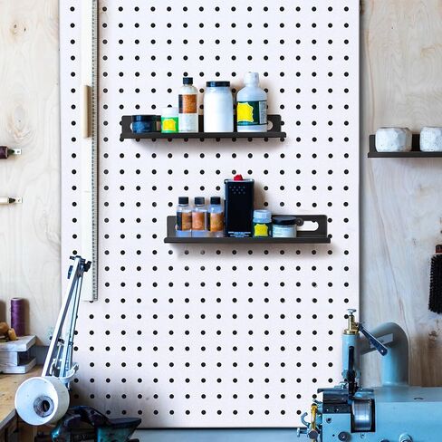 مجموعة أرفف Pegboard المعدنية - 2 حزمة 11.7 بوصة رفوف أرفف لوح ربط ملحقات سوداء صواني عرض أدوات أرفف متدرجة للمكاتب الحرفية المرآب المطبخ الحمام نظام تنظيم Pegboard (متوسط) in Kuwait