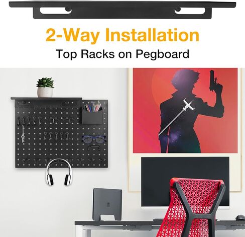 مجموعة أرفف Pegboard المعدنية - 2 حزمة 11.7 بوصة رفوف أرفف لوح ربط ملحقات سوداء صواني عرض أدوات أرفف متدرجة للمكاتب الحرفية المرآب المطبخ الحمام نظام تنظيم Pegboard (متوسط) in Kuwait