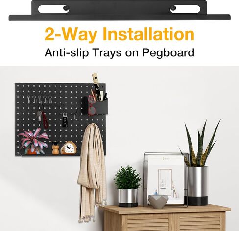 مجموعة أرفف Pegboard المعدنية - 2 حزمة 11.7 بوصة رفوف أرفف لوح ربط ملحقات سوداء صواني عرض أدوات أرفف متدرجة للمكاتب الحرفية المرآب المطبخ الحمام نظام تنظيم Pegboard (متوسط) in Kuwait