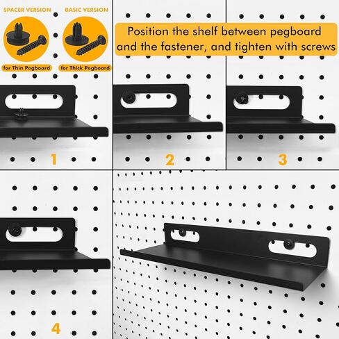 مجموعة أرفف Pegboard المعدنية - 2 حزمة 11.7 بوصة رفوف أرفف لوح ربط ملحقات سوداء صواني عرض أدوات أرفف متدرجة للمكاتب الحرفية المرآب المطبخ الحمام نظام تنظيم Pegboard (متوسط) in Kuwait