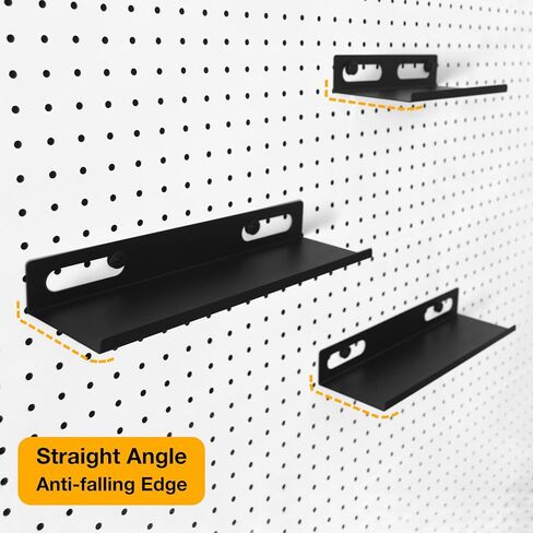 مجموعة أرفف Pegboard المعدنية - 2 حزمة 11.7 بوصة رفوف أرفف لوح ربط ملحقات سوداء صواني عرض أدوات أرفف متدرجة للمكاتب الحرفية المرآب المطبخ الحمام نظام تنظيم Pegboard (متوسط) in Kuwait