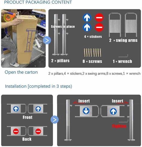 بوابة متأرجحة أوتوماتيكية - جهاز خروج في اتجاه واحد حاجز من الفولاذ المقاوم للصدأ لمدخل ممر مصنع السوبر ماركت والمكتبات (110 سم) in Kuwait