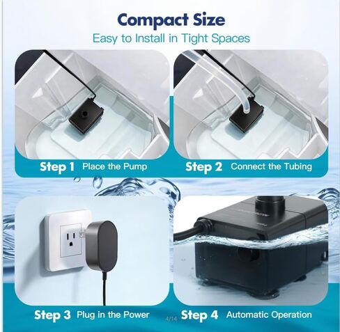 مضخة حوض صغيرة أوتوماتيكية مع مستشعر المستوى، 100-240 فولت، رفع 8.2 قدم و87 جالون في الساعة، مضخة مكثفة صغيرة غاطسة للتدفئة والتهوية وتكييف الهواء، ومزيل الرطوبة، والصرف المائي، وتصميم مضغوط هادئ، استبدال مجاني لمدة عامين in Kuwait