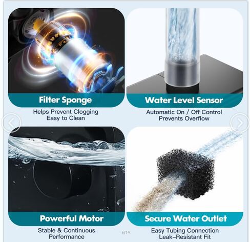 مضخة حوض صغيرة أوتوماتيكية مع مستشعر المستوى، 100-240 فولت، رفع 8.2 قدم و87 جالون في الساعة، مضخة مكثفة صغيرة غاطسة للتدفئة والتهوية وتكييف الهواء، ومزيل الرطوبة، والصرف المائي، وتصميم مضغوط هادئ، استبدال مجاني لمدة عامين in Kuwait