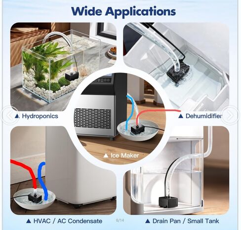 مضخة حوض صغيرة أوتوماتيكية مع مستشعر المستوى، 100-240 فولت، رفع 8.2 قدم و87 جالون في الساعة، مضخة مكثفة صغيرة غاطسة للتدفئة والتهوية وتكييف الهواء، ومزيل الرطوبة، والصرف المائي، وتصميم مضغوط هادئ، استبدال مجاني لمدة عامين in Kuwait