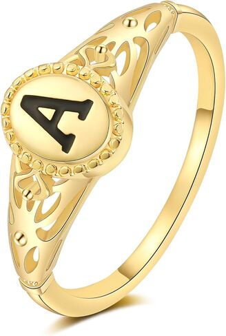 KOHOTA Gold Initial Rings for Women Non Tarnish Vintage 14K Gold Plated Letter Signet Ring Dainty Personalized Stackable Thumb Pinky Band Ring Size 6-10 Jewelry Gifts in Kuwait