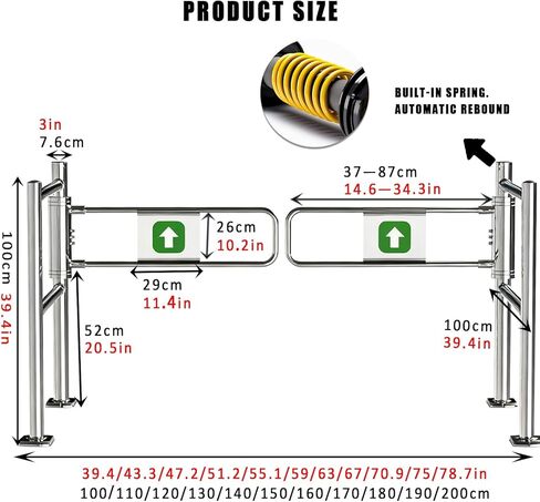 بوابة تأرجح أوتوماتيكية ذات مدخل عريض من الفولاذ المقاوم للصدأ، باب يدوي، بوابة تأرجح أوتوماتيكية من الفولاذ المقاوم للصدأ ذاتية الإغلاق لمداخل السوبر ماركت والأسوار الصناعية - باب أمان متين مع in Kuwait