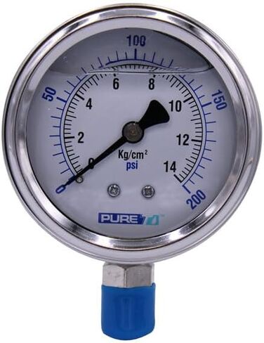 PureT PGB-100-PT، مقياس ضغط التثبيت السفلي - مقياس مملوء بالسائل يحتوي على 100% جلسرين نقي ونافذة أكريليك متينة (قرص 2.5 بوصة) (100 رطل لكل بوصة مربعة، وصلة MNPT 1/4 بوصة) in Kuwait