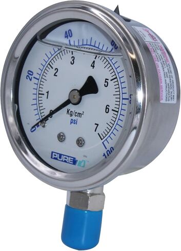 PureT PGB-100-PT, Bottom Mount Pressure Gauge - Liquid Filled Gauge Contain 100% Pure Glycerin and Durable Acrylic Window (2.5" Dial) (100 PSI, 1/4" MNPT Connection) in Saudi Arabia
