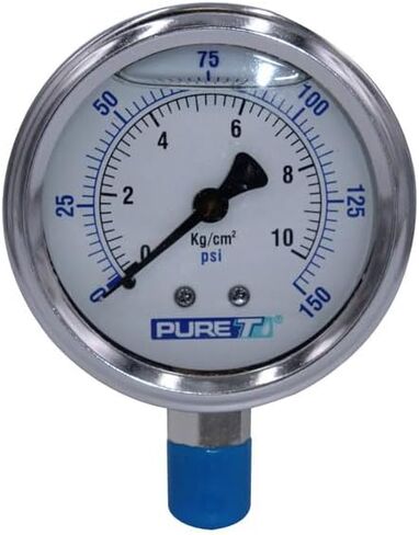 PureT PGB-100-PT, Bottom Mount Pressure Gauge - Liquid Filled Gauge Contain 100% Pure Glycerin and Durable Acrylic Window (2.5" Dial) (100 PSI, 1/4" MNPT Connection) in Saudi Arabia