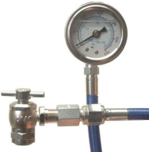 Nitrogen Shock Fill Kit 600 PSI Pressure Gauge, 2 Foot Hose, No Loss Air Chuck and Pressure Relief Valve, Strut Service Valve Adapter, Made in The USA in Kuwait