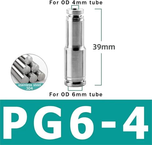 PU PG Pneumatic Fitting 304 Stainless Steel 4mm 6mm 8mm 10mm 12mm 14mm 16mm Outer Diameter Connector Trachea 10Pcs(PG6-4) in Saudi Arabia