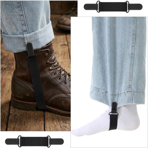 2PCS Boot Straps for Jeans, Adjustable Elastic Stirrup Pants, Boot Strap, for Women & Men Riding Motorcycle Mitten Pants, Black in Saudi Arabia