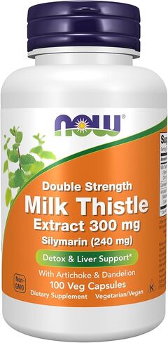 NOW Foods Supplements, Silymarin Milk Thistle Extract 300 mg with Artichoke and Dandelion, Double Strength, Supports Liver Function*, 50 Veg Capsules in Saudi Arabia