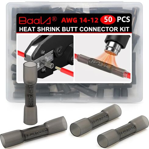 BAALA 100 PCS 22-16 Gauge Heat Shrink Butt Connectors Butt Splice Connector Marine Grade Waterproof Wire Butt Connectors Crimp Tinned Copper Wire Splice Connector in Saudi Arabia