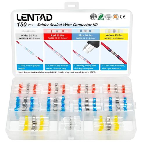 150 PCS Solder Seal Wire Connectors Kit, Waterproof Heat Shrink Butt Connectors 26-10 AWG, Insulated Heat Shrink Self Solder Splice Electrical Terminals for Marine Automotive Boat Truck in Saudi Arabia