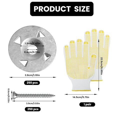 500 Pcs Foam Board Fasteners Kit with Gloves, Foam Board Fasteners Washers Installation, 1-1/8 Inch Metal Washers and Stainless Steel Screws for Fixing Fastening Installation, Board Hardware Set in Saudi Arabia