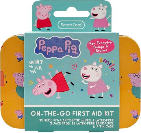 Smart Care Peppa Pig Bandage Kit, Cute Bandages for Kids, Infants & Children, Latex-Free, Assorted Variety Pack with Travel Size Tin Case, 33CT in Kuwait