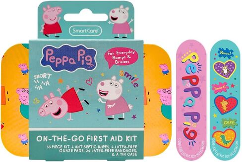 Smart Care Peppa Pig Bandage Kit, Cute Bandages for Kids, Infants & Children, Latex-Free, Assorted Variety Pack with Travel Size Tin Case, 33CT in Kuwait