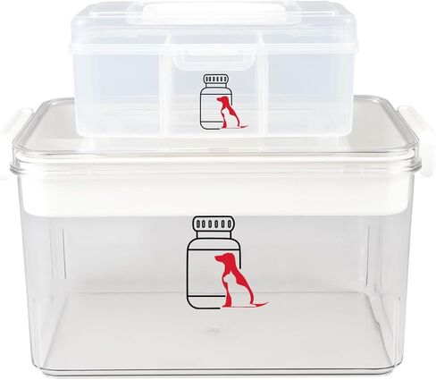 Set of 2 First Aid Kit box,Large Pet First Aid Kit Bin Empty,Portable Medicine Box for Dog Cat,Medic Organizer with Handle,Family Dog Travel Camping Emergency Tool Set in Saudi Arabia