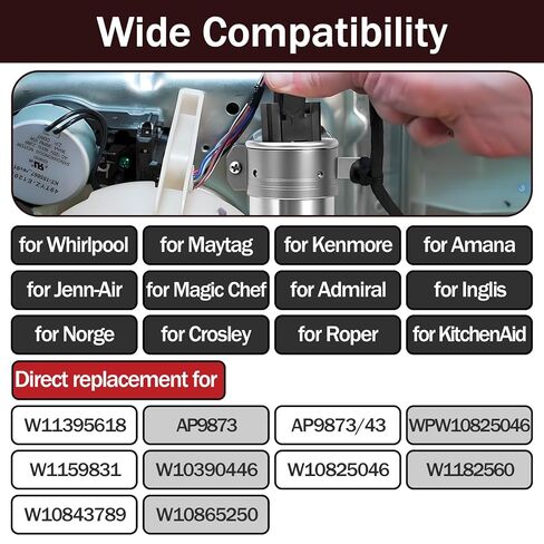 مكثف تشغيل المحرك W11395618 لغسالات ويرلبول مايتاج كينمور، يستبدل 4931353 PS12731163 W10843769 W11315694 W11162560 W10625046 in Kuwait