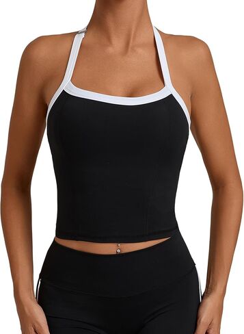 Women's Halter Workout Tank Top with Built-in Bra Soft Backless Strappy Sports Yoga Gym Crop Tops in Saudi Arabia