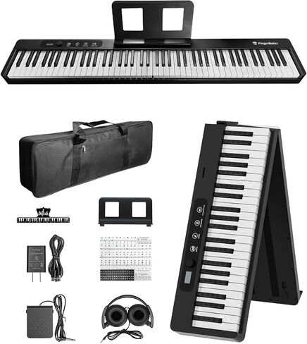 Finger Ballet 88 Key Folding Piano Keyboard, Digital Piano with Bluetooth MIDI, Full Size/Semi-Weighted/Portable, Rechargeable Travel Piano for Beginners, Adults, Students, Home Practice in Saudi Arabia
