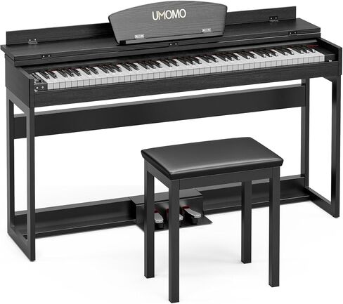 UMOMO U-740 88 مفتاح بيانو رقمي، بيانو كهربائي كامل الحجم مع حامل بيانو معدني، مقبس سماعة رأس، 3 دواسات، بيانو إلكتروني للمبتدئين والكبار، أسود in Kuwait